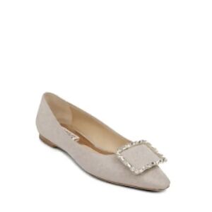 Badgley Mischka Cream Flats with Decorative Buckle